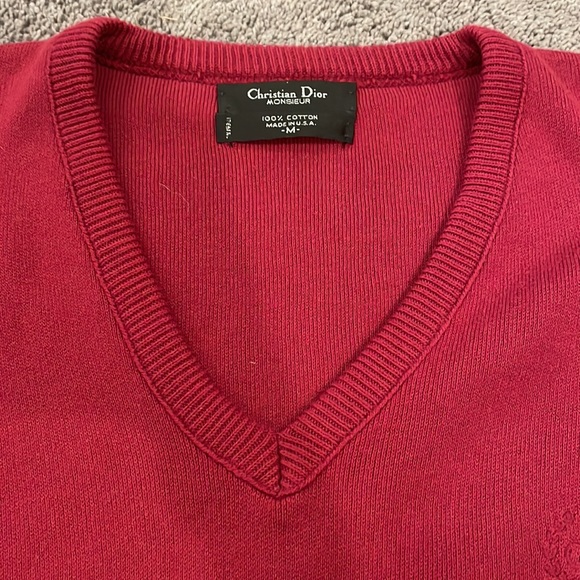 Christian Dior Vintage 1970s Burgundy Red V-Neck Sweater Vest M - Picture 2 of 7